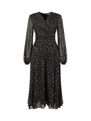 Joe Browns Black Festive Star Print Wrap Front Midi Dress - Image 7 of 7