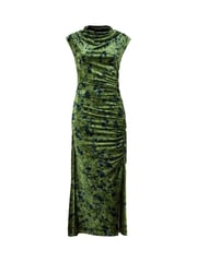 Joe Browns Green Flattering Ruched Cowl Neck Flocked Velour Bodycon Midi Dress - Image 5 of 5