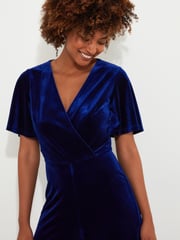 Joe Browns Black Velour Flutter Sleeve Mock Wrap Wide Leg Jumpsuit - Image 4 of 5