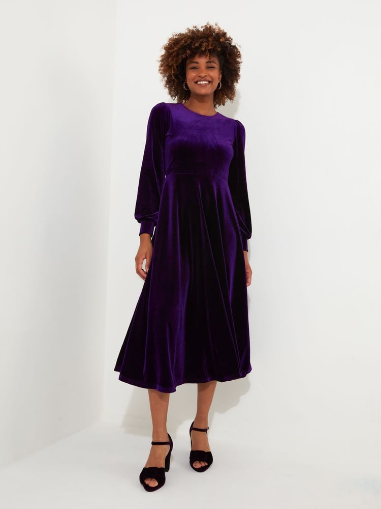 Joe Browns Purple Velour Long-Sleeved Midi Dress - Image 1 of 5