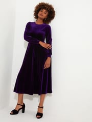 Joe Browns Purple Velour Long-Sleeved Midi Dress - Image 3 of 5