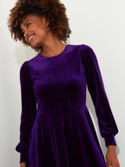 Joe Browns Purple Velour Long-Sleeved Midi Dress - Image 4 of 5