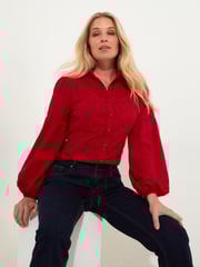 Joe Browns Red Frilly Neck Broderie Embroidered Long Sleeve Blouse - Image 3 of 5