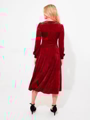 Joe Browns Red Velour Voluminous Sleeve Midi Dress - Image 2 of 5