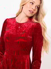 Joe Browns Red Velour Voluminous Sleeve Midi Dress - Image 4 of 5
