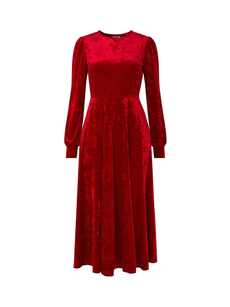 Joe Browns Red Velour Voluminous Sleeve Midi Dress - Image 5 of 5