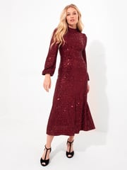 Joe Browns Red Full Sequin High Neck Long-Sleeved Midi Dress - Image 3 of 8