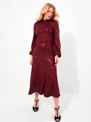 Joe Browns Red Full Sequin High Neck Long-Sleeved Midi Dress - Image 4 of 8