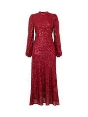 Joe Browns Red Full Sequin High Neck Long-Sleeved Midi Dress - Image 8 of 8