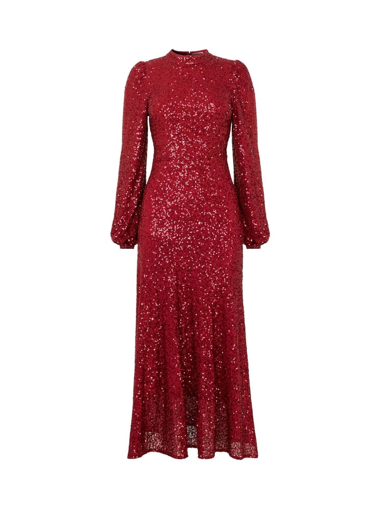 Joe Browns Red Full Sequin High Neck Long-Sleeved Midi Dress - Image 8 of 8