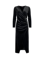 Joe Browns Black Velour Long-Sleeved Wrap Dress with Flattering Side Ruching - Image 5 of 5