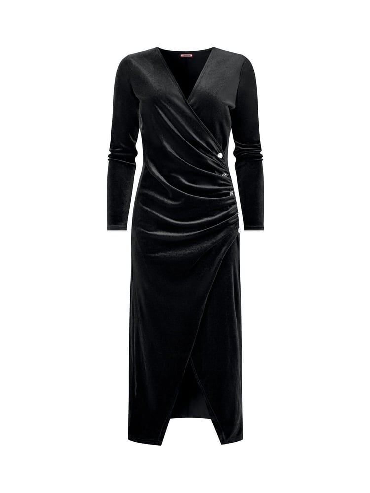 Joe Browns Black Velour Long-Sleeved Wrap Dress with Flattering Side Ruching - Image 5 of 5