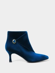 Joe Browns Blue Glamourous Statement Jewel Button Wrap-Around Velvet Ankle Boots - Image 1 of 4