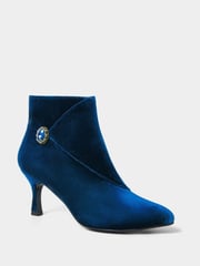 Joe Browns Blue Glamourous Statement Jewel Button Wrap-Around Velvet Ankle Boots - Image 2 of 4