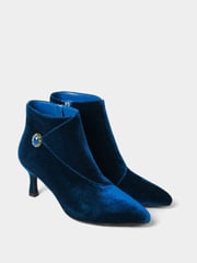 Joe Browns Blue Glamourous Statement Jewel Button Wrap-Around Velvet Ankle Boots - Image 3 of 4