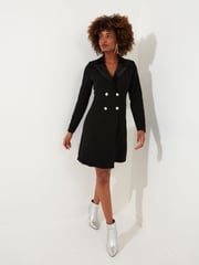 Joe Browns Black Chrome Velvet Trim Long Sleeve Tuxedo Mini Dress - Image 3 of 8
