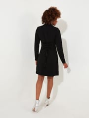 Joe Browns Black Chrome Velvet Trim Long Sleeve Tuxedo Mini Dress - Image 4 of 8