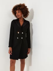 Joe Browns Black Chrome Velvet Trim Long Sleeve Tuxedo Mini Dress - Image 5 of 8