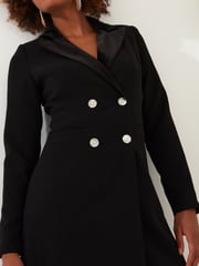 Joe Browns Black Chrome Velvet Trim Long Sleeve Tuxedo Mini Dress - Image 6 of 8