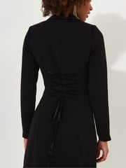 Joe Browns Black Chrome Velvet Trim Long Sleeve Tuxedo Mini Dress - Image 7 of 8