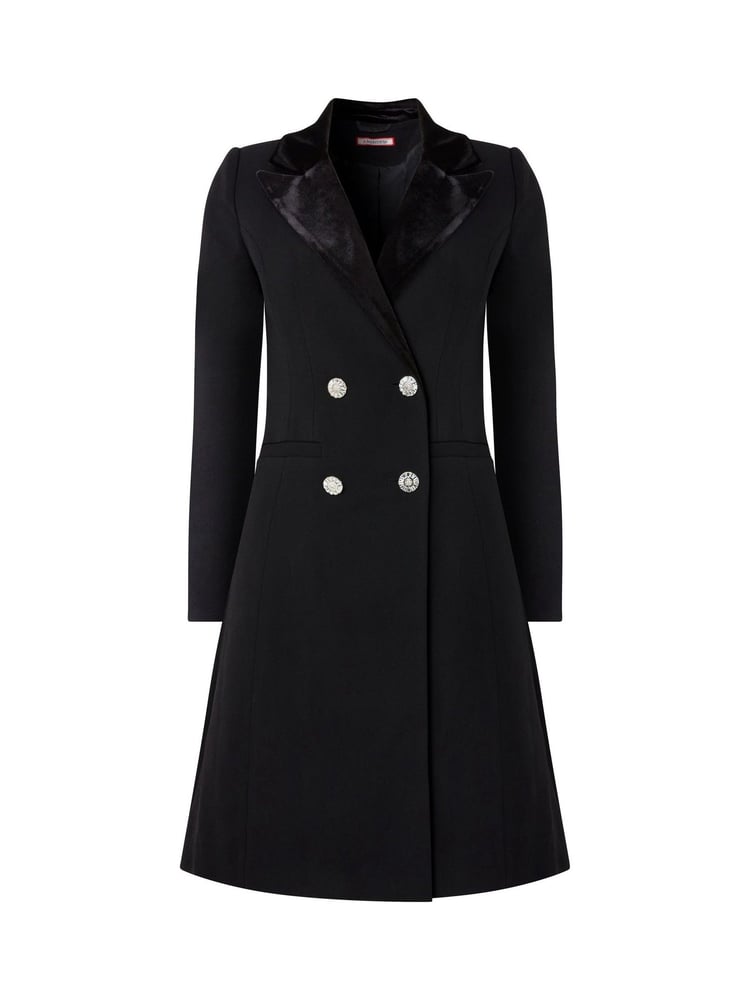 Joe Browns Black Chrome Velvet Trim Long Sleeve Tuxedo Mini Dress - Image 8 of 8