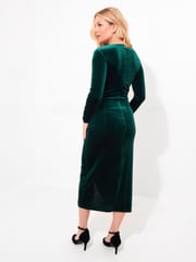 Joe Browns Green Velour Long-Sleeved Wrap Dress with Flattering Side Ruching - Image 5 of 7
