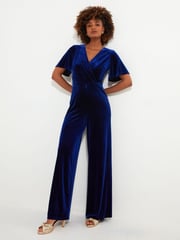 Joe Browns Black Petite Velour Flutter Sleeve Mock Wrap Wide Leg Jumpsuit - Image 2 of 5