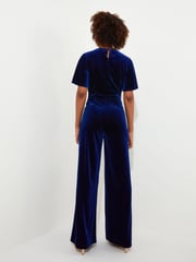 Joe Browns Black Petite Velour Flutter Sleeve Mock Wrap Wide Leg Jumpsuit - Image 3 of 5