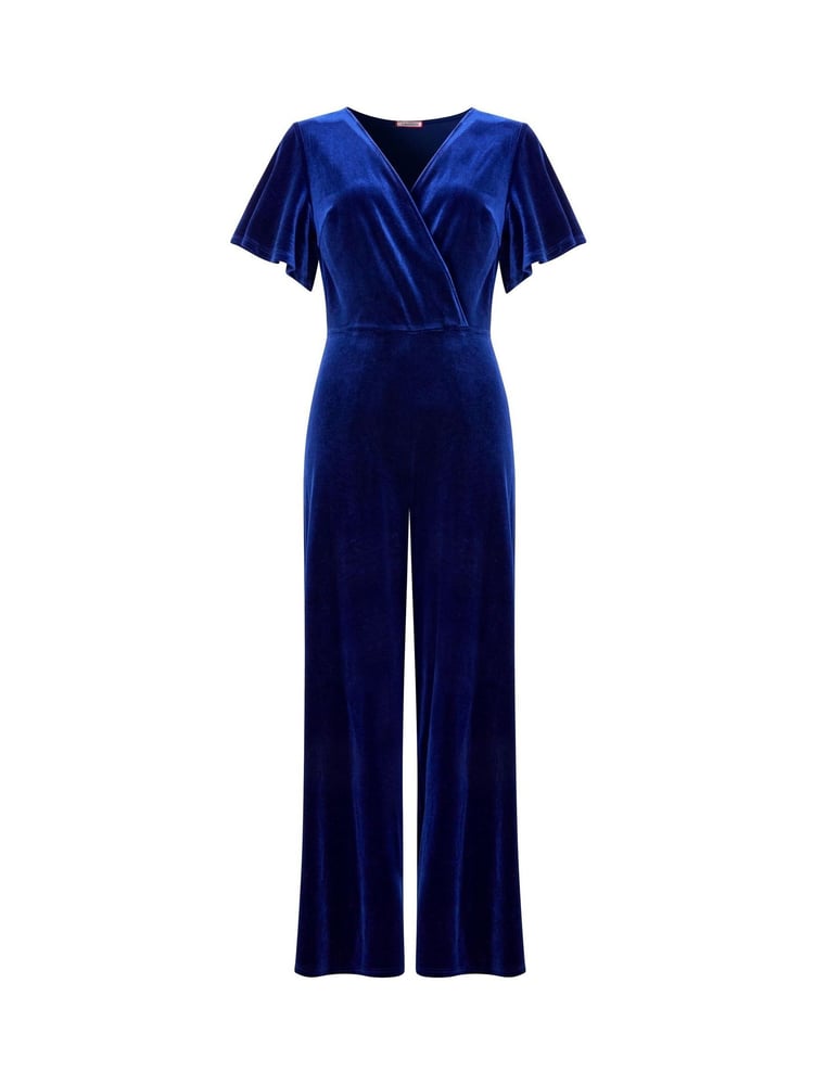 Joe Browns Black Petite Velour Flutter Sleeve Mock Wrap Wide Leg Jumpsuit - Image 5 of 5