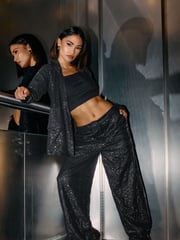 PixieGirl Petite Black Sequin Blazer - Image 1 of 3