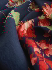 Navy Blue Floral Print Puff Sleeve Midi Dress - Image 10 of 10
