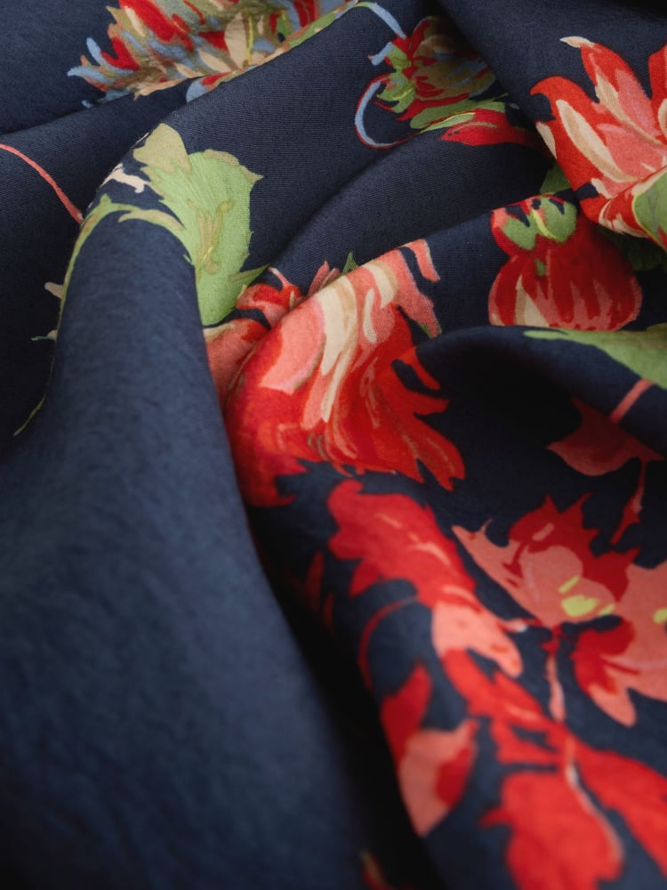 Navy Blue Floral Print Puff Sleeve Midi Dress - Image 10 of 10