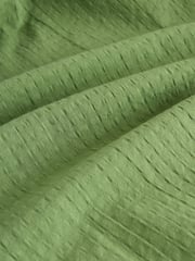 Olive Green Puff Sleeve Seersucker Midi Summer Dress - Image 7 of 7
