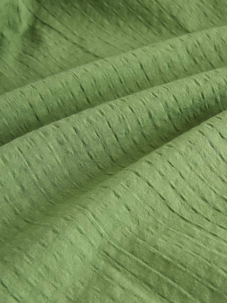 Olive Green Puff Sleeve Seersucker Midi Summer Dress - Image 7 of 7