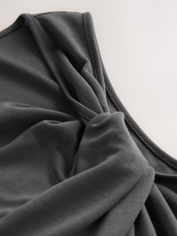 Charcoal Grey Twist Detailed Slinky Maxi Dress - Image 6 of 6