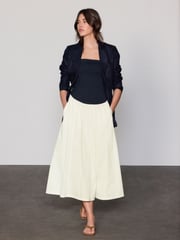 Navy/White Bandeau Jersey Woven Mix Midi Dress - Image 1 of 7