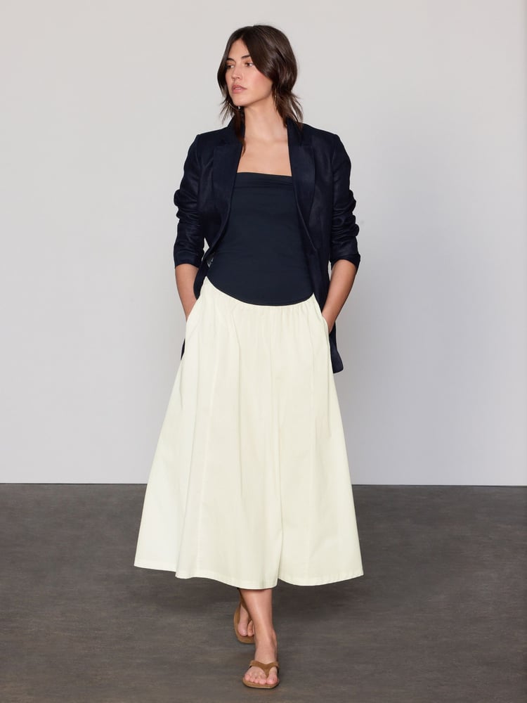 Navy/White Bandeau Jersey Woven Mix Midi Dress - Image 1 of 7