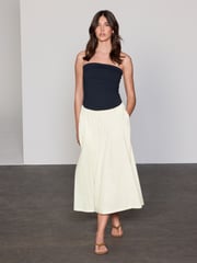 Navy/White Bandeau Jersey Woven Mix Midi Dress - Image 3 of 7