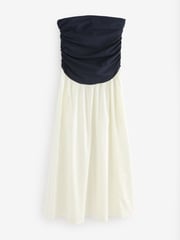 Navy/White Bandeau Jersey Woven Mix Midi Dress - Image 5 of 7