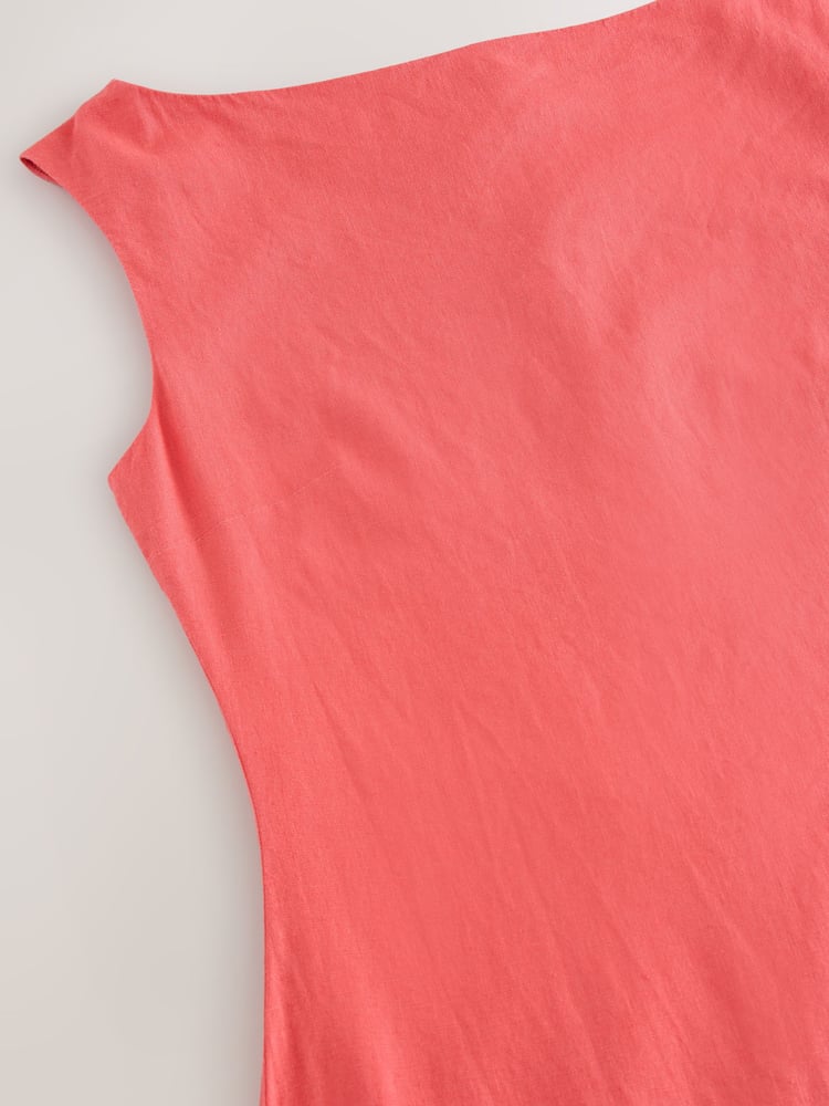Coral Pink Boat Neck Maxi Linen Blend Dress - Image 3 of 3