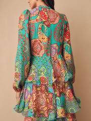Bright Green Paisley Print N. Premium Long Sleeve Tiered Boho Occasion Maxi Dress - Image 3 of 7