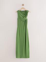 Khaki Green Twist Detailed Slinky Maxi Dress - Image 5 of 7
