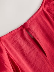 Bright Red Print Puff Sleeve Midi Dress - Image 7 of 7