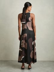 Reiss Brown Michalie Satin Floral Tuck Midi Dress - Image 5 of 6