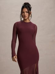 Club L London Red Tigerlily Mesh Long-Sleeve Open Back Maxi Dress - Image 3 of 7