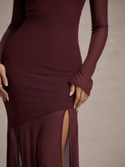 Club L London Red Tigerlily Mesh Long-Sleeve Open Back Maxi Dress - Image 5 of 7