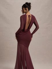 Club L London Red Tigerlily Mesh Long-Sleeve Open Back Maxi Dress - Image 7 of 7