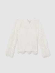 Reiss Ivory Emilia 13-14 yrs Lace Long-Sleeve Top - Image 1 of 4