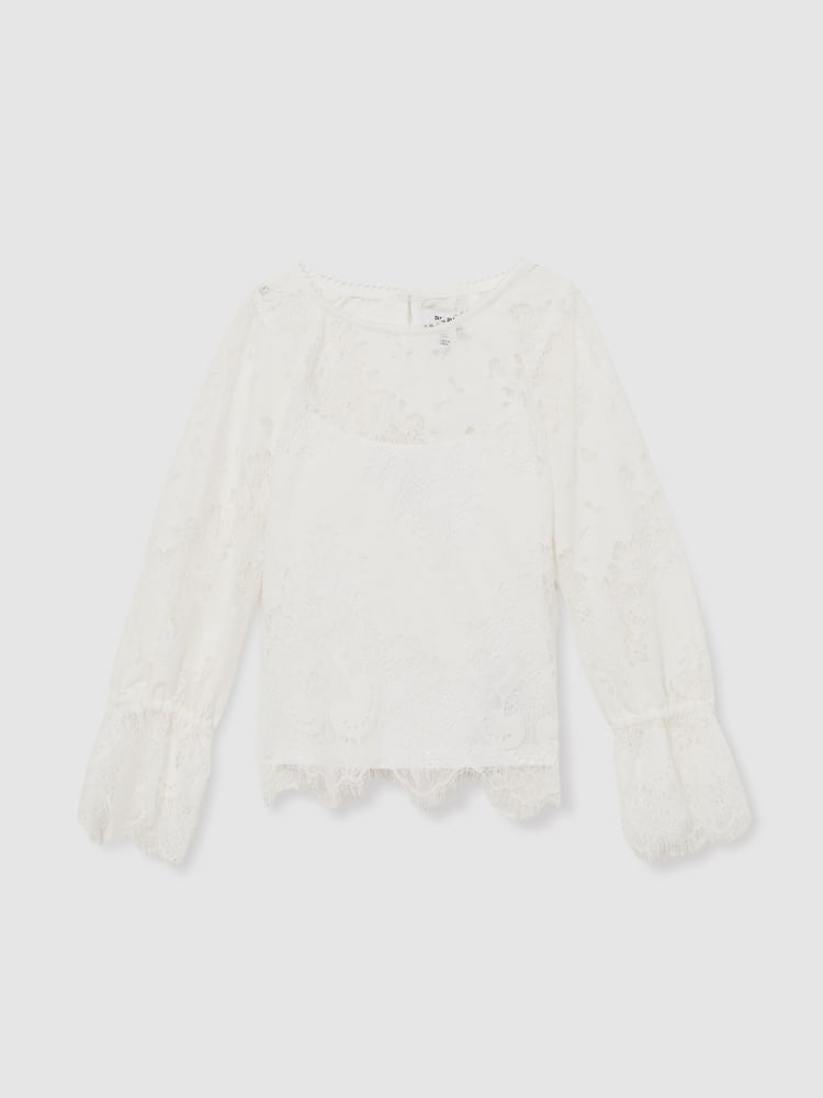 Reiss Ivory Emilia 13-14 yrs Lace Long-Sleeve Top - Image 1 of 4