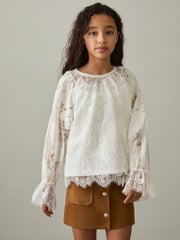 Reiss Ivory Emilia Lace Long-Sleeve Top - Image 3 of 4